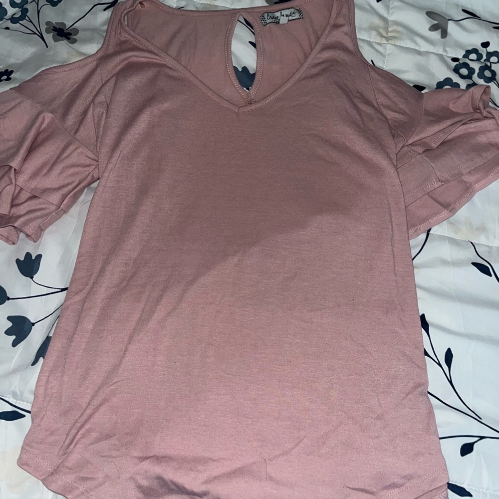 Pink cold shoulder top